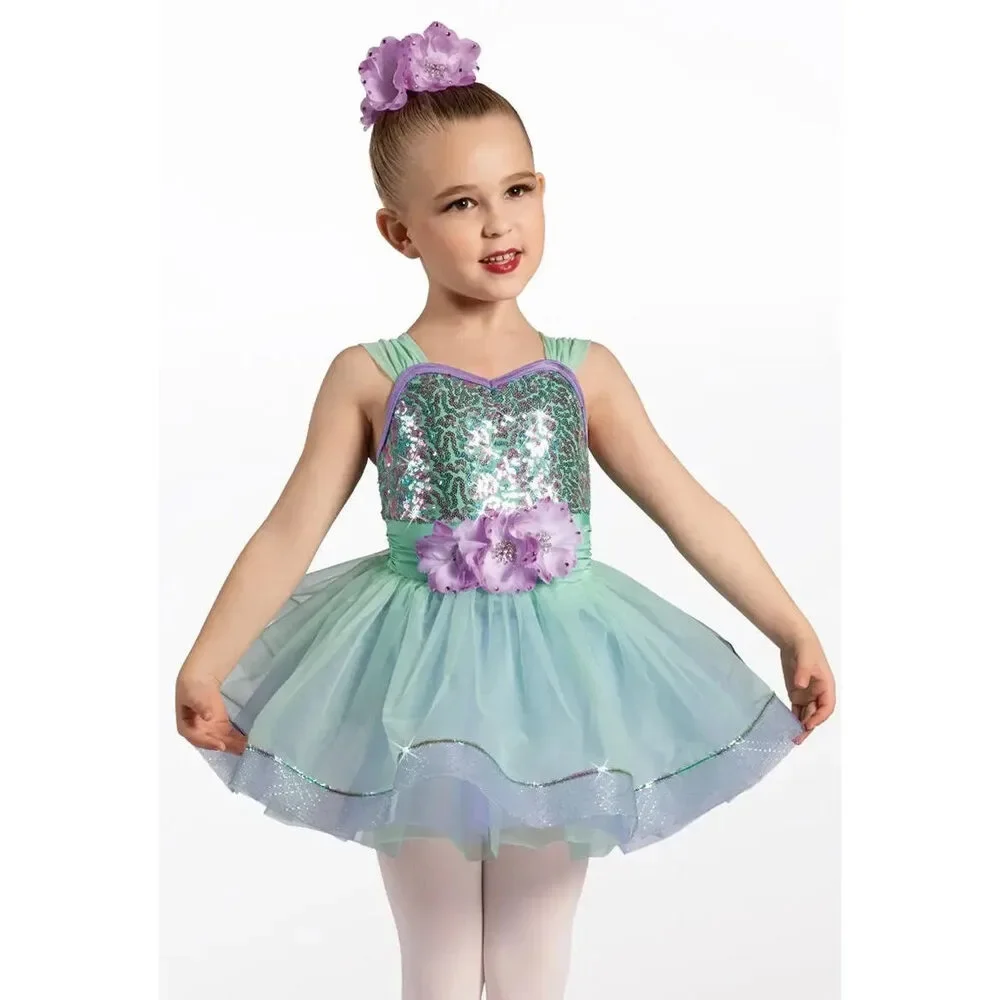 Pre-Owned Dance Costume Weissman 12565 Small Child Green Tutu Ballet Sequin